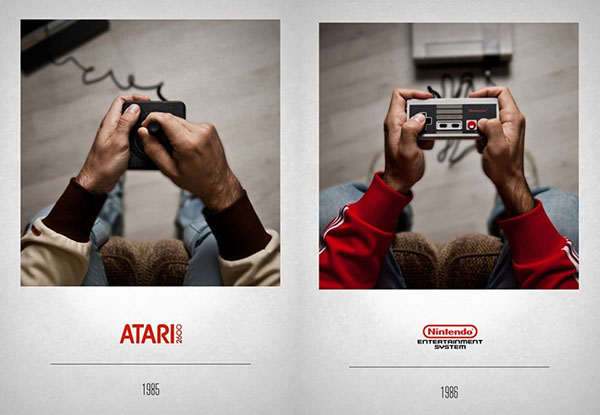 Фотографии геймпадов разных производителей в разные поколения консолей